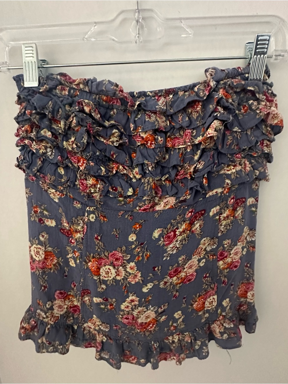 Floral Ruffle Strapless Tube Top - Gray with Pink & Orange Floral